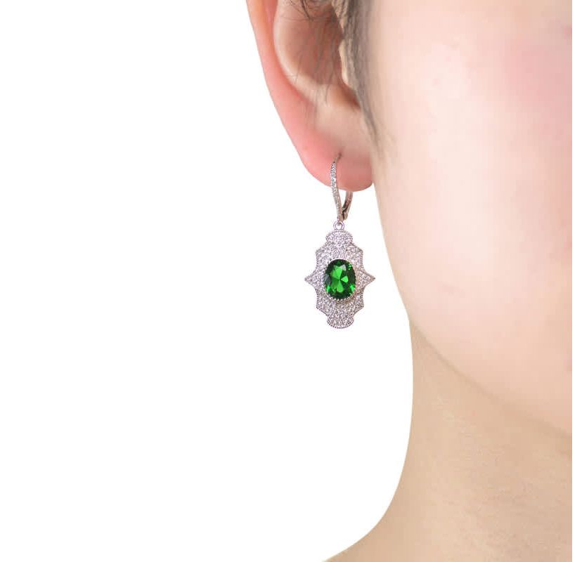 Lab Created Sterling Silver White Gold Plated with Colored Oval Cubic Zirconia Leverback Earrings