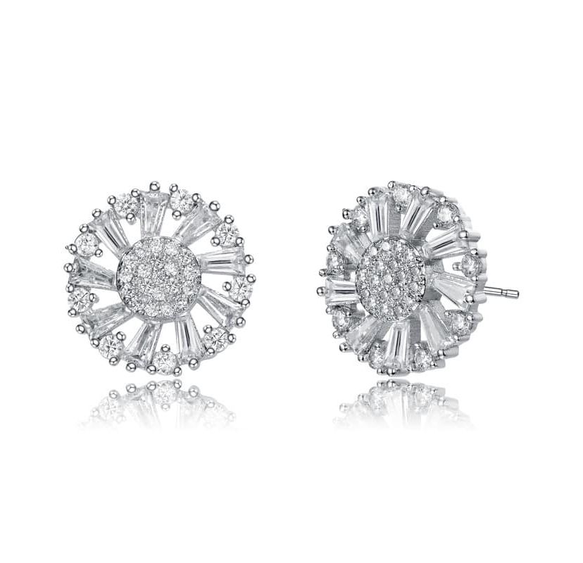 Lab Created Sterling Silver White Gold Plated with Colored Cubic Zirconia Round Stud Earrings
