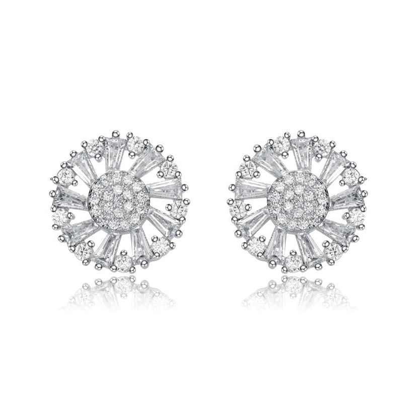 Lab Created Sterling Silver White Gold Plated with Colored Cubic Zirconia Round Stud Earrings