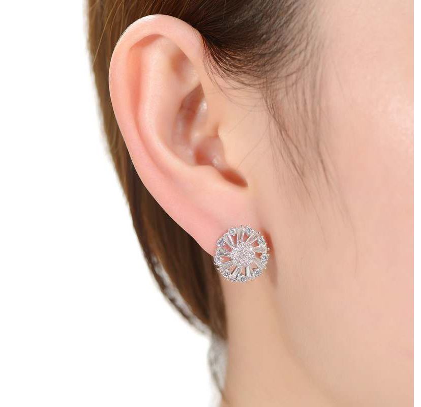Lab Created Sterling Silver White Gold Plated with Colored Cubic Zirconia Round Stud Earrings
