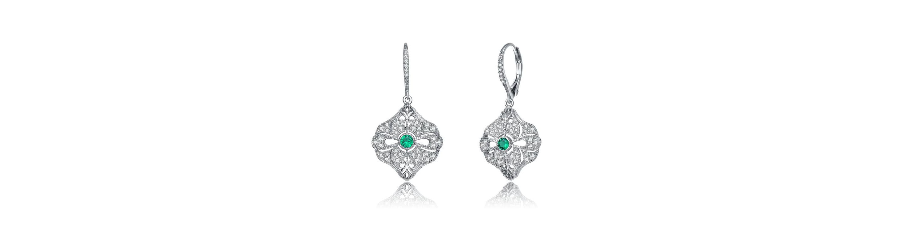 Lab Created Sterling Silver White Gold Plated with Colored Cubic Zirconia Wreath Drop Earrings