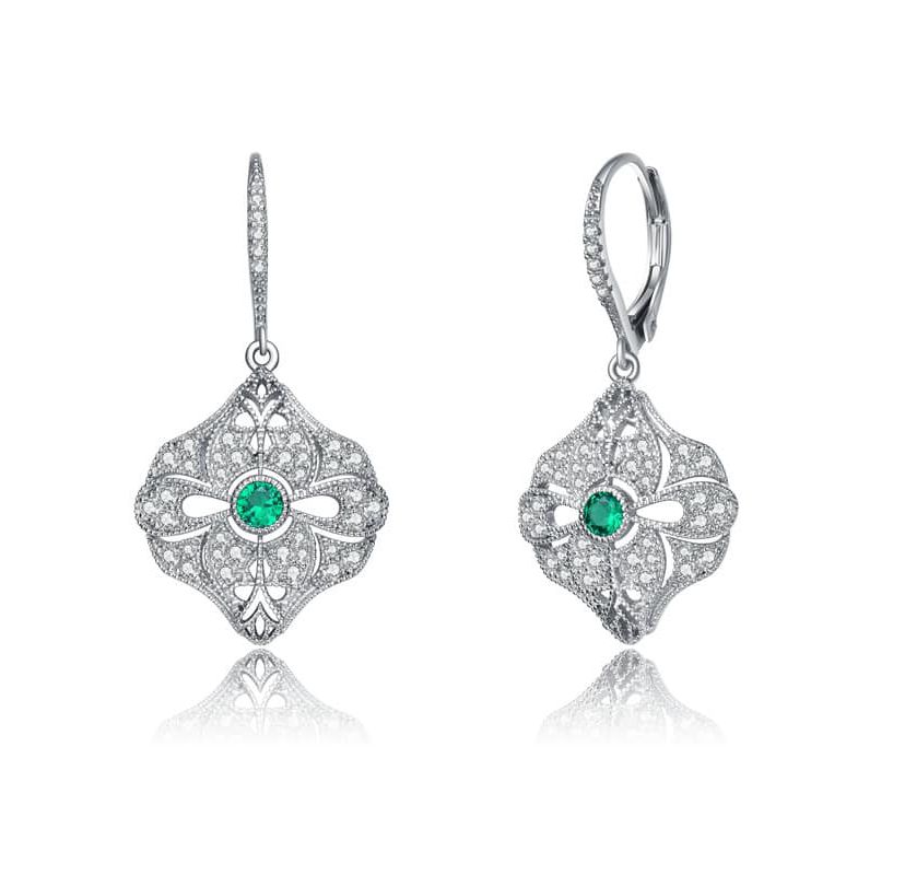 Lab Created Sterling Silver White Gold Plated with Colored Cubic Zirconia Wreath Drop Earrings
