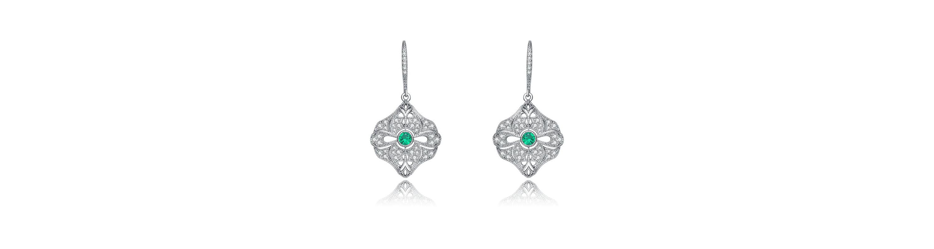 Lab Created Sterling Silver White Gold Plated with Colored Cubic Zirconia Wreath Drop Earrings