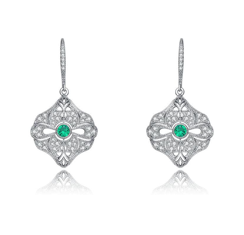 Lab Created Sterling Silver White Gold Plated with Colored Cubic Zirconia Wreath Drop Earrings