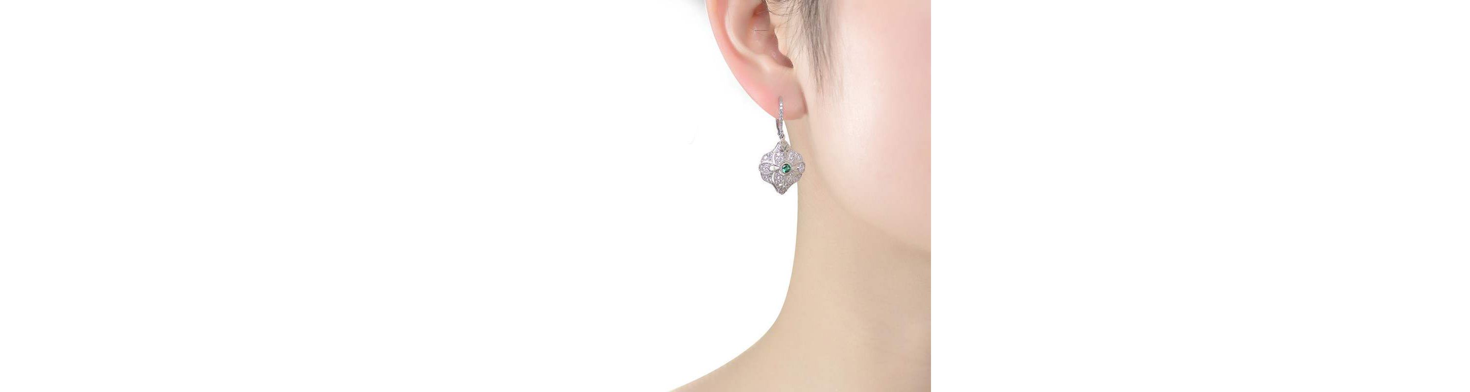 Lab Created Sterling Silver White Gold Plated with Colored Cubic Zirconia Wreath Drop Earrings