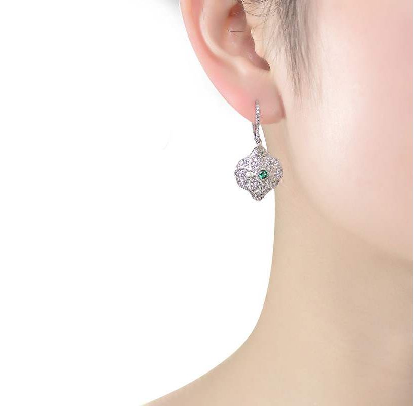 Lab Created Sterling Silver White Gold Plated with Colored Cubic Zirconia Wreath Drop Earrings