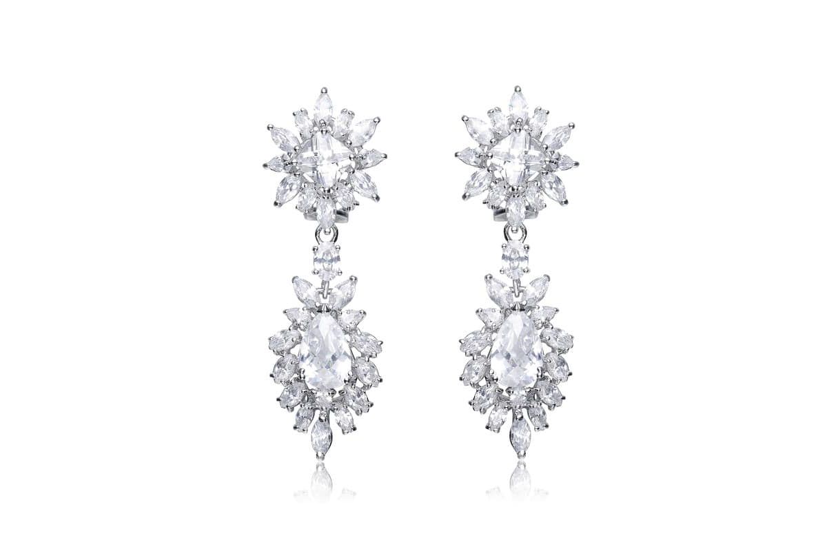 Lab Created Sterling Silver White Gold Plated with Colored Two Stone Cubic Zirconia Dangling Earrings