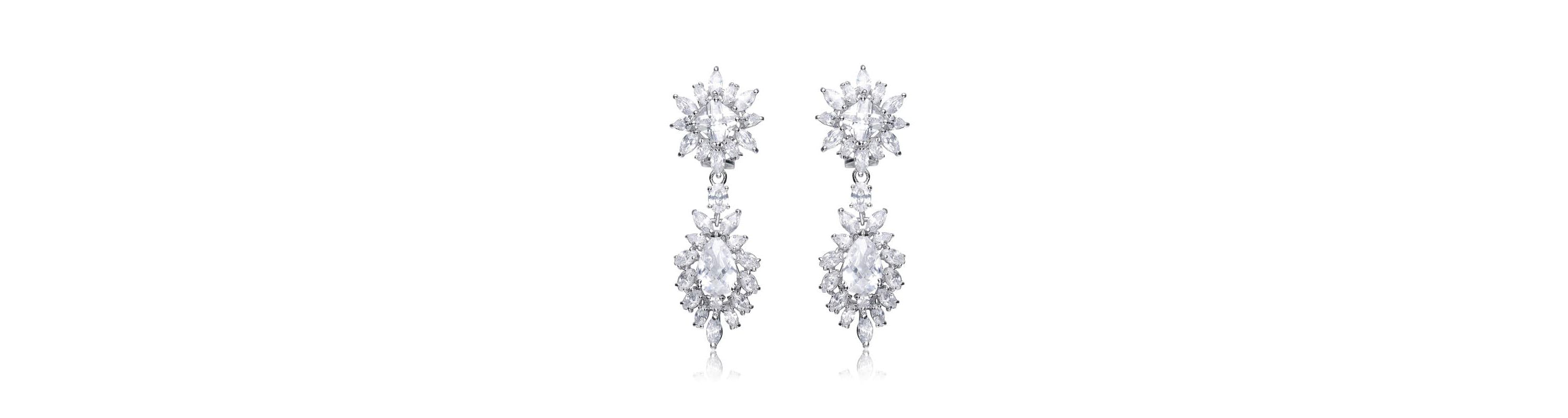 Lab Created Sterling Silver White Gold Plated with Colored Two Stone Cubic Zirconia Dangling Earrings