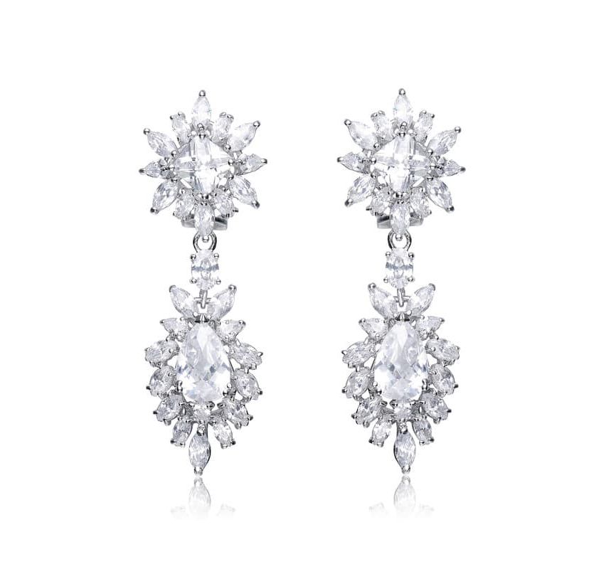 Lab Created Sterling Silver White Gold Plated with Colored Two Stone Cubic Zirconia Dangling Earrings