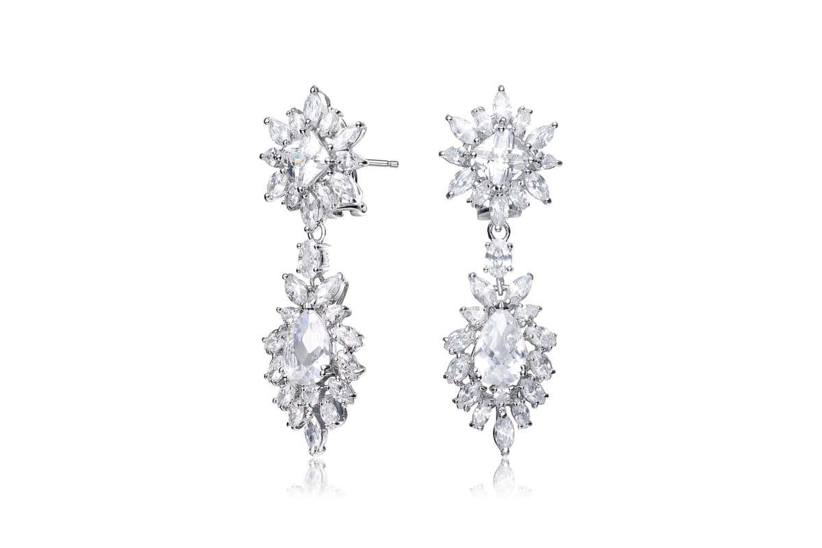 Lab Created Sterling Silver White Gold Plated with Colored Two Stone Cubic Zirconia Dangling Earrings