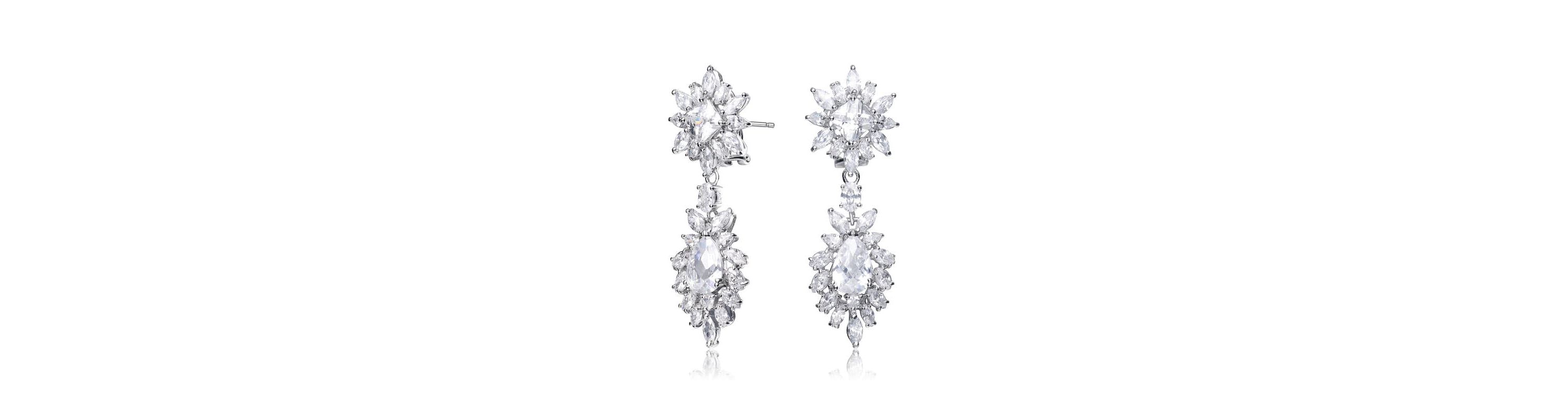 Lab Created Sterling Silver White Gold Plated with Colored Two Stone Cubic Zirconia Dangling Earrings