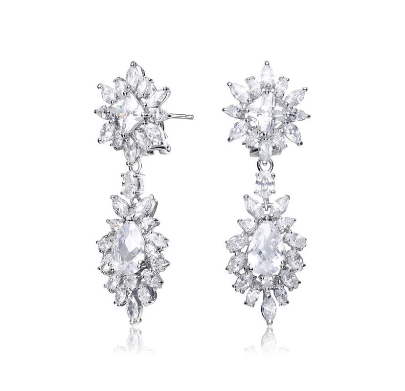 Lab Created Sterling Silver White Gold Plated with Colored Two Stone Cubic Zirconia Dangling Earrings
