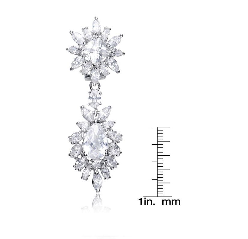 Lab Created Sterling Silver White Gold Plated with Colored Two Stone Cubic Zirconia Dangling Earrings