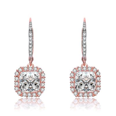 Rozzato Lab Created Sterling Silver with Clear Cubic Zirconia Square Drop Earrings, Pink