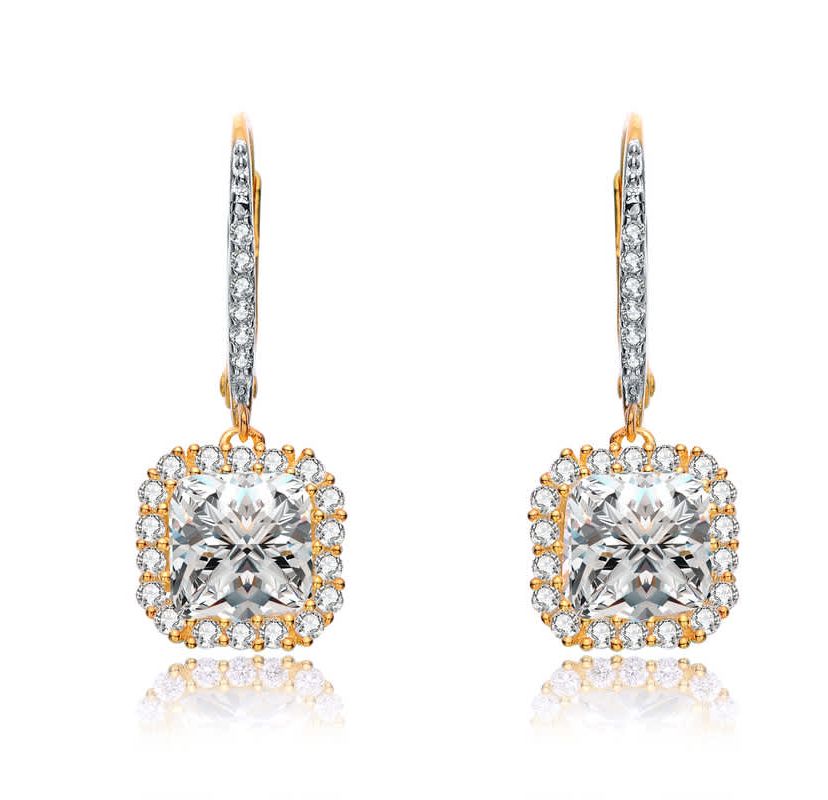 Lab Created Sterling Silver with Clear Cubic Zirconia Square Drop Earrings