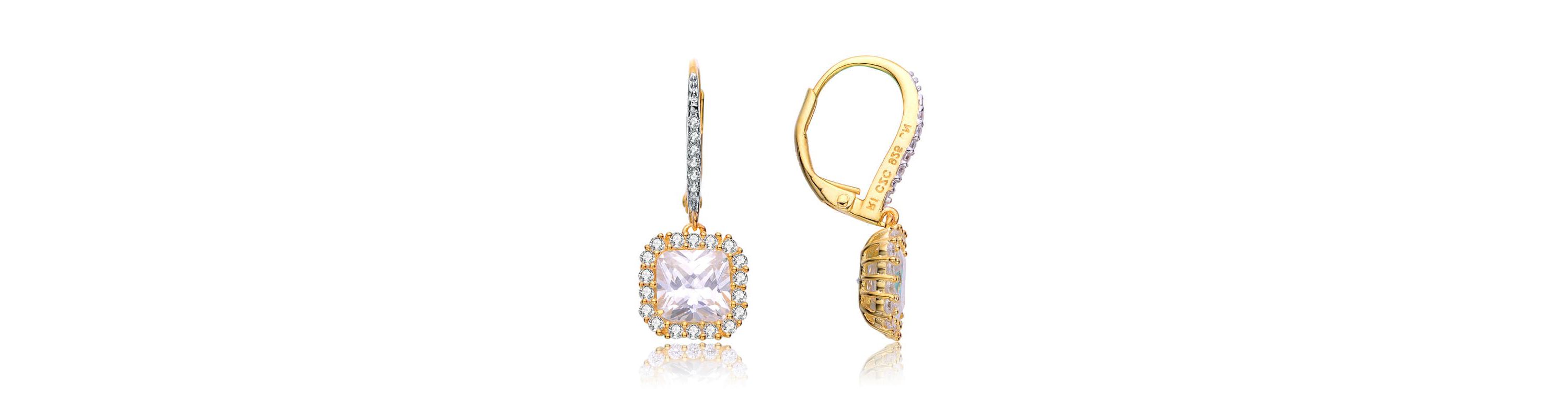 Lab Created Sterling Silver with Clear Cubic Zirconia Square Drop Earrings
