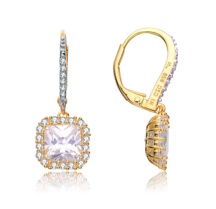 Lab Created Sterling Silver with Clear Cubic Zirconia Square Drop Earrings