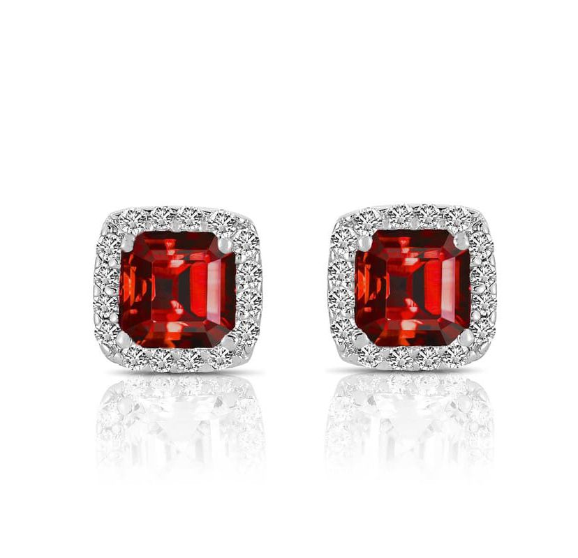 Lab Created Sterling Silver White Gold Plated with Colored Cubic Zirconia Square Shape Stud Earrings