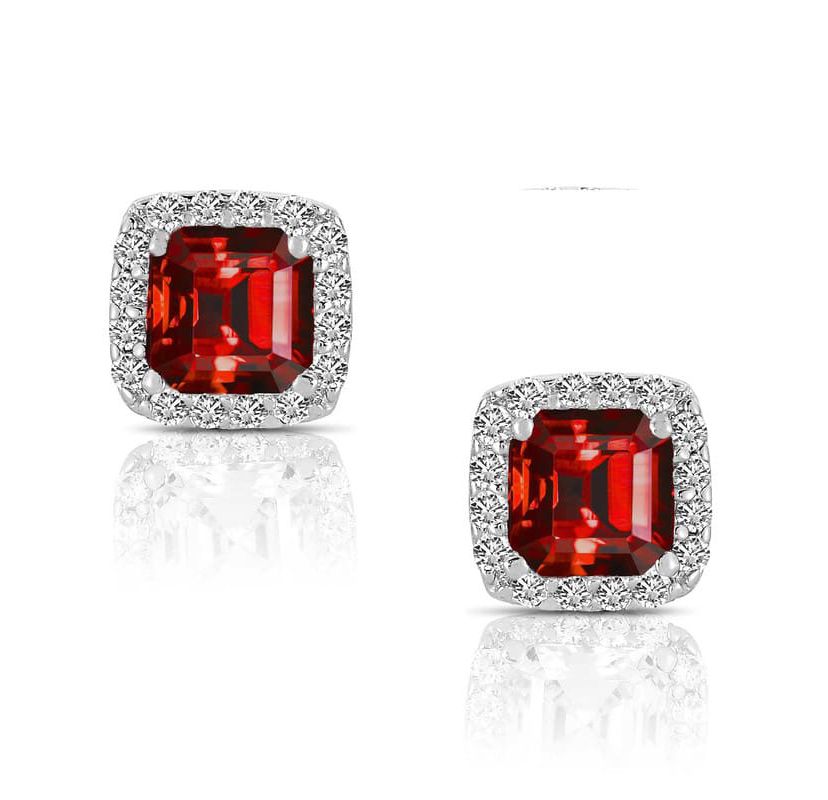 Lab Created Sterling Silver White Gold Plated with Colored Cubic Zirconia Square Shape Stud Earrings
