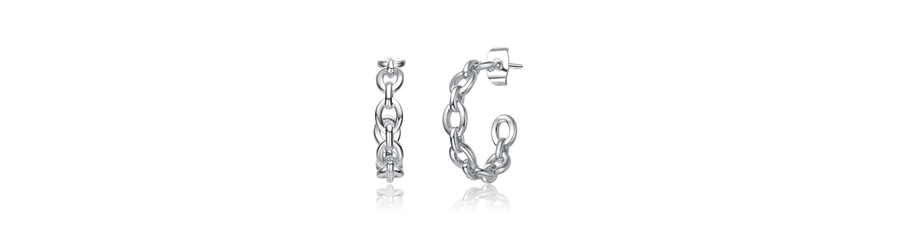 Lab Created Sterling Silver Modern Chain Link C-Hoop Earrings