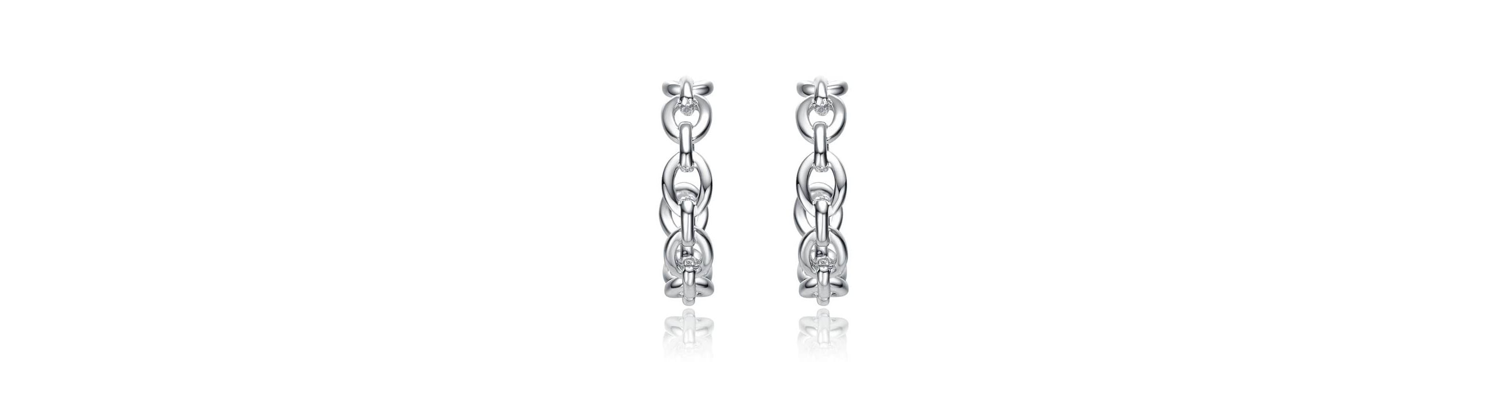 Lab Created Sterling Silver Modern Chain Link C-Hoop Earrings