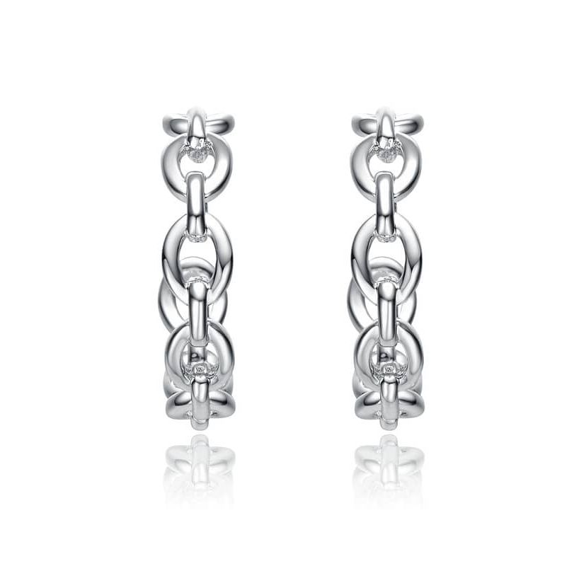 Lab Created Sterling Silver Modern Chain Link C-Hoop Earrings