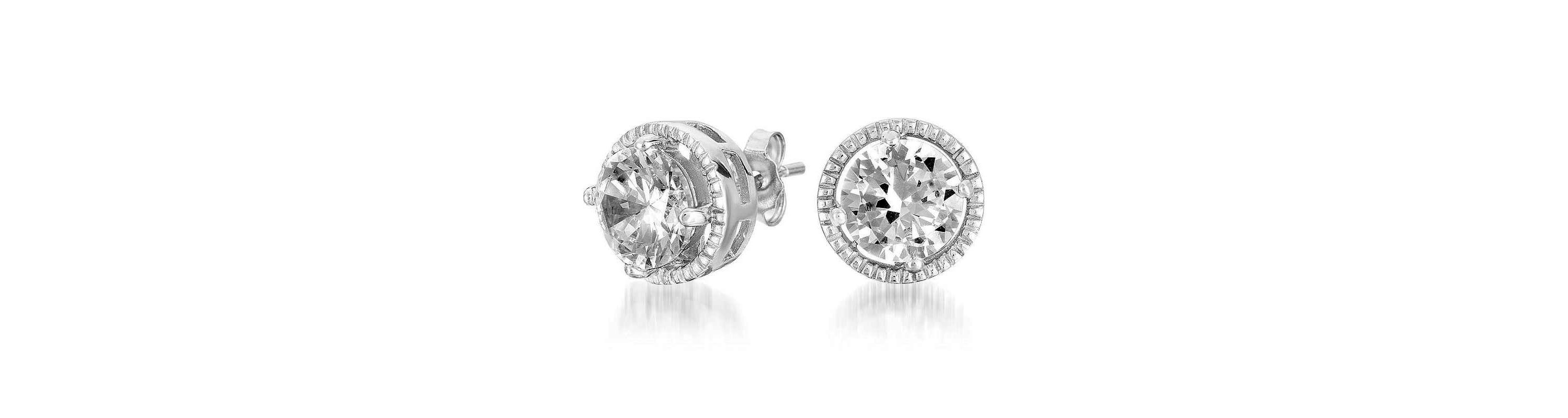 Lab Created Sterling Silver with Clear Cubic Zirconia Round Stud Earrings
