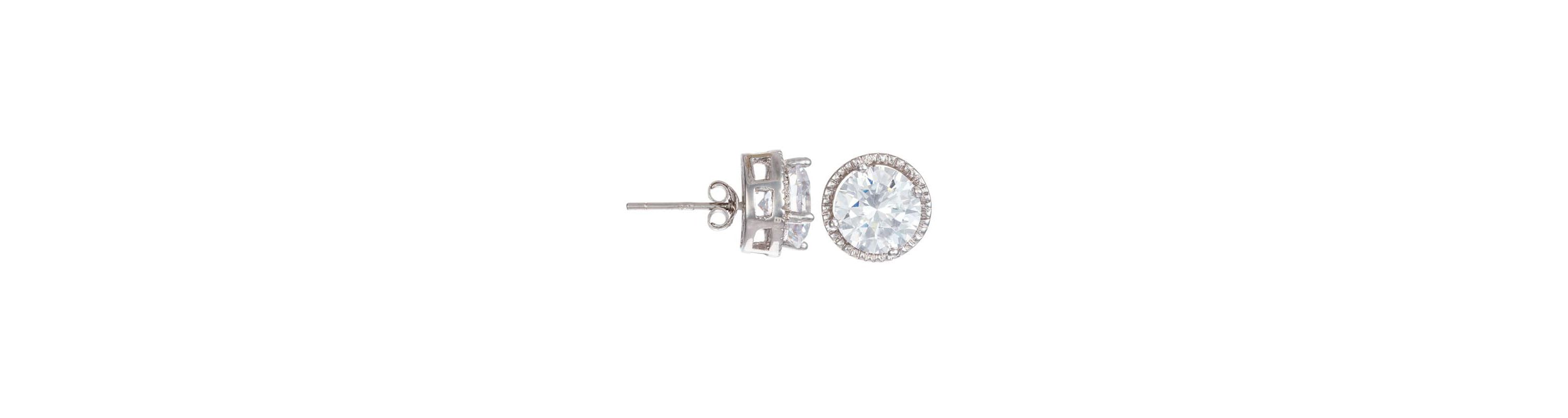 Lab Created Sterling Silver with Clear Cubic Zirconia Round Stud Earrings