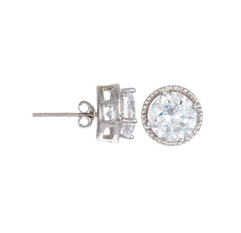 Lab Created Sterling Silver with Clear Cubic Zirconia Round Stud Earrings