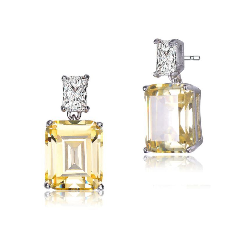 Lab Created Sterling Silver White Gold Plated with Clear and Colored Cubic Zirconia Two-Stone Drop Earrings