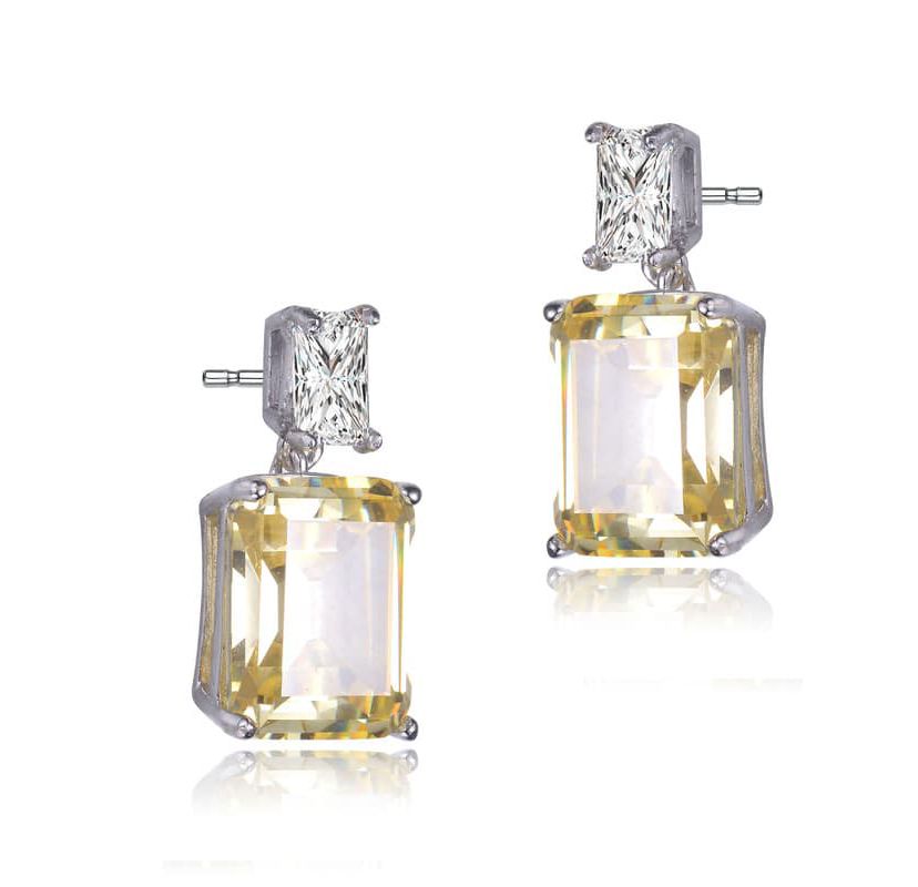Lab Created Sterling Silver White Gold Plated with Clear and Colored Cubic Zirconia Two-Stone Drop Earrings