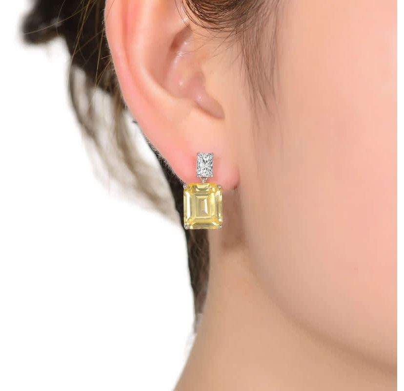Lab Created Sterling Silver White Gold Plated with Clear and Colored Cubic Zirconia Two-Stone Drop Earrings