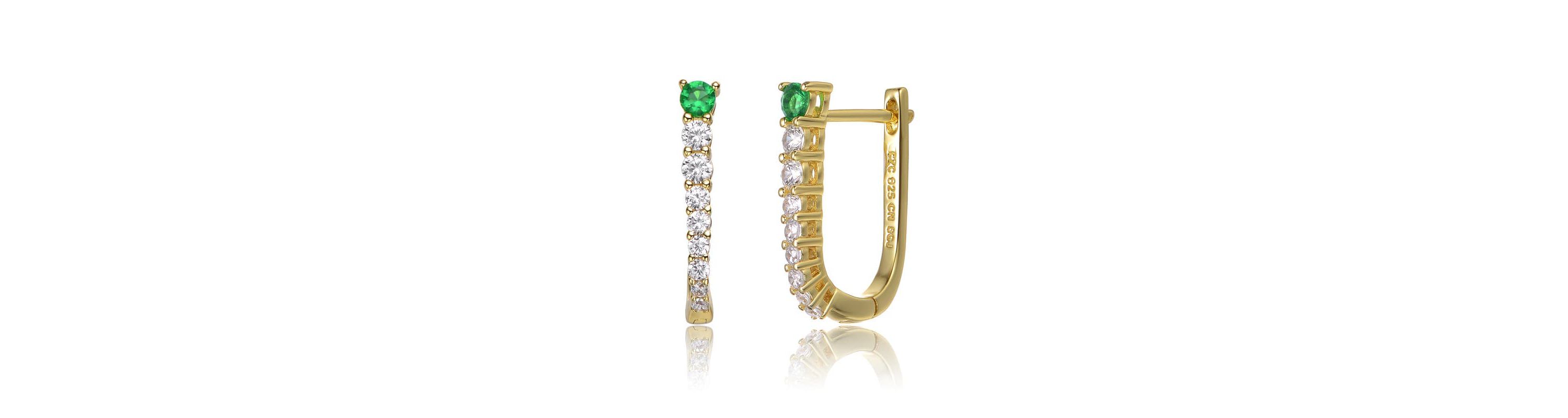 Lab Created Sterling Silver with Colored Cubic Zirconia U-Shaped Huggie Hoop Earrings