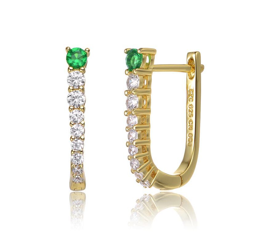 Lab Created Sterling Silver with Colored Cubic Zirconia U-Shaped Huggie Hoop Earrings