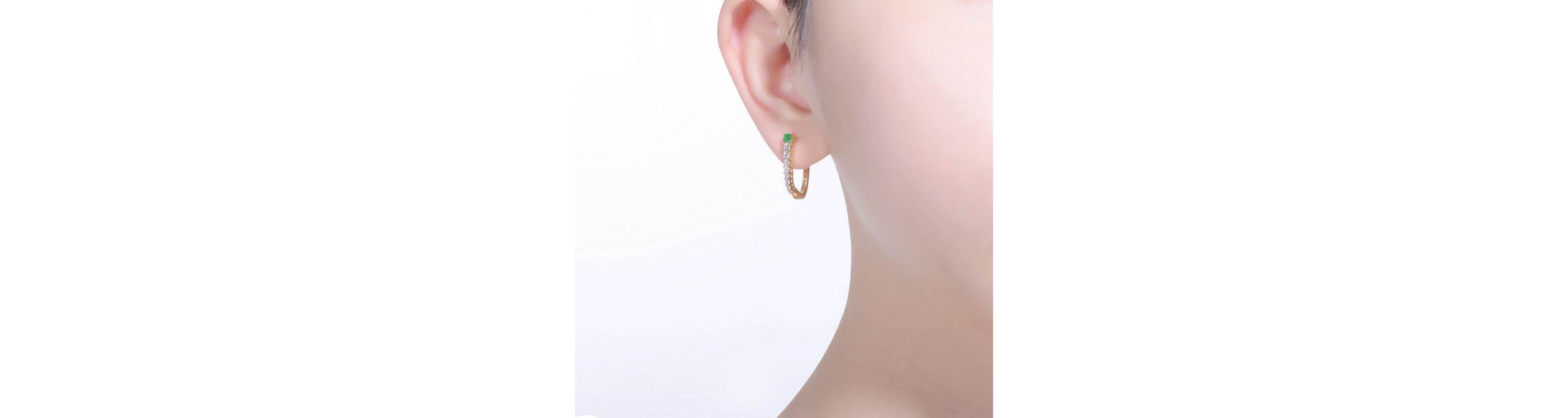 Lab Created Sterling Silver with Colored Cubic Zirconia U-Shaped Huggie Hoop Earrings