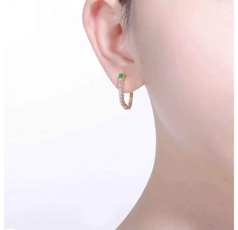 Lab Created Sterling Silver with Colored Cubic Zirconia U-Shaped Huggie Hoop Earrings