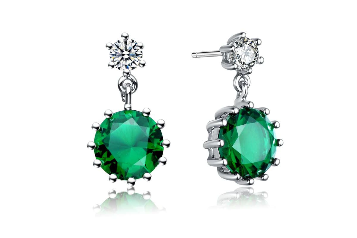 Lab Created Sterling Silver White Gold Plated with Colored Cubic Zirconia Circle Drop Earrings