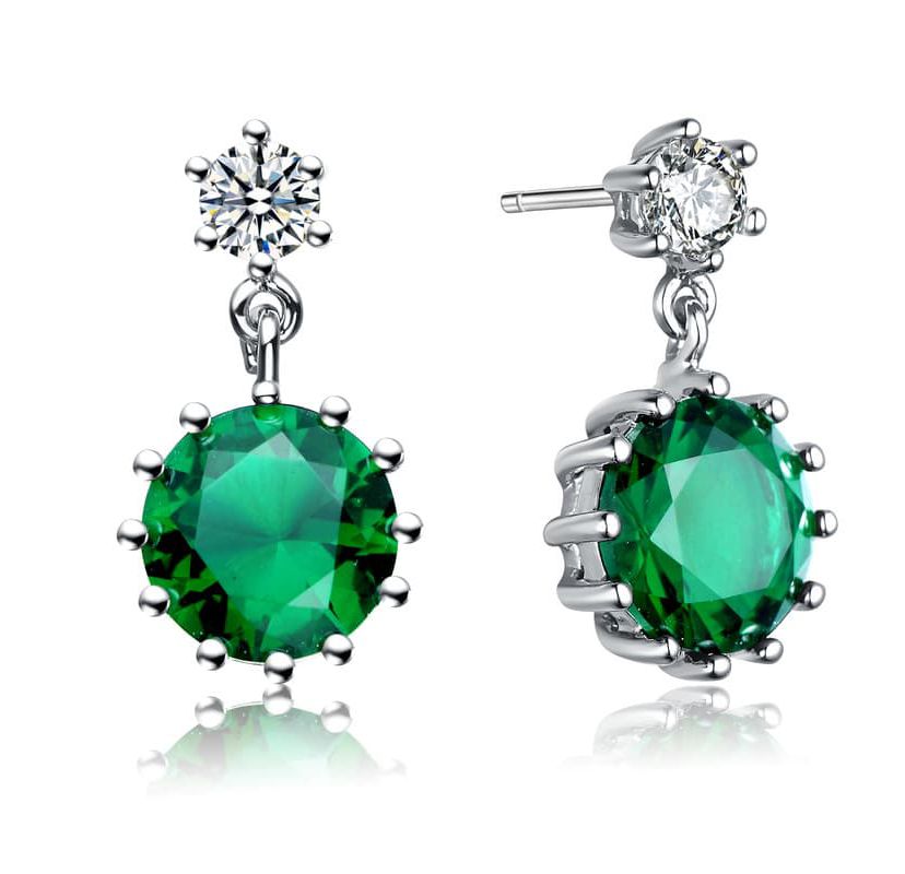 Lab Created Sterling Silver White Gold Plated with Colored Cubic Zirconia Circle Drop Earrings