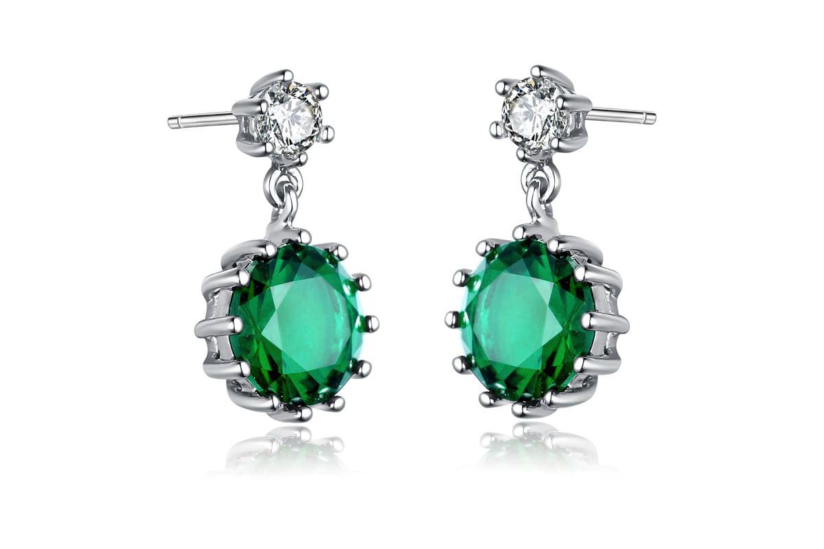 Lab Created Sterling Silver White Gold Plated with Colored Cubic Zirconia Circle Drop Earrings