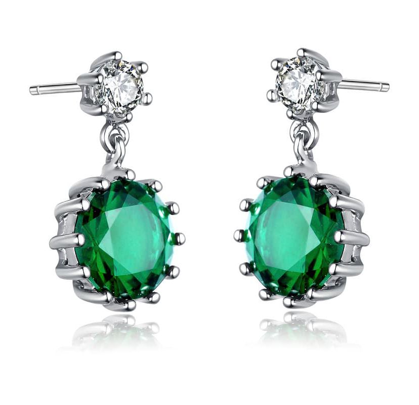 Lab Created Sterling Silver White Gold Plated with Colored Cubic Zirconia Circle Drop Earrings