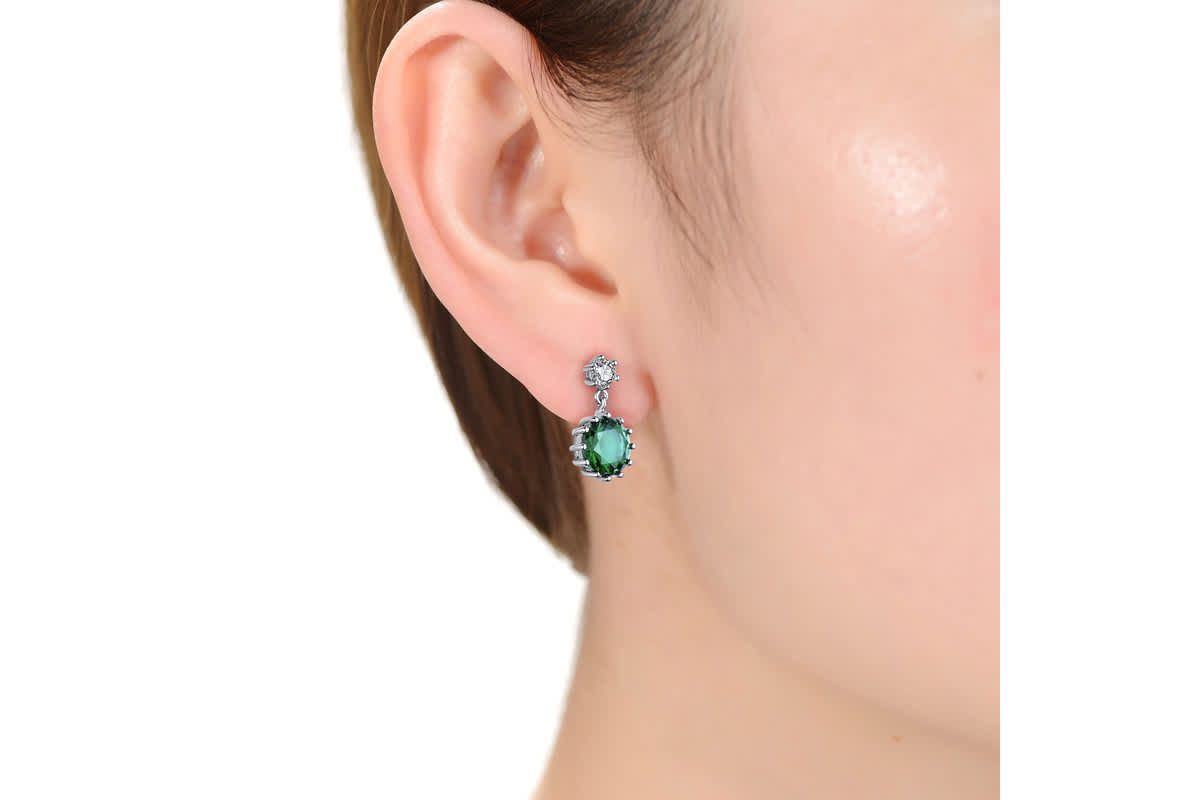 Lab Created Sterling Silver White Gold Plated with Colored Cubic Zirconia Circle Drop Earrings