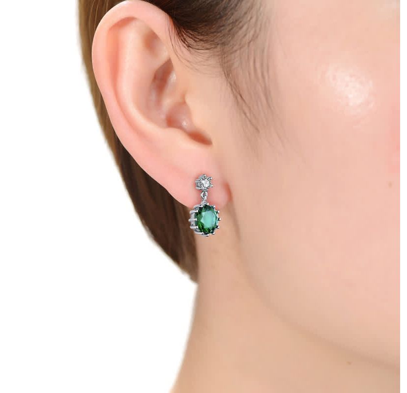 Lab Created Sterling Silver White Gold Plated with Colored Cubic Zirconia Circle Drop Earrings