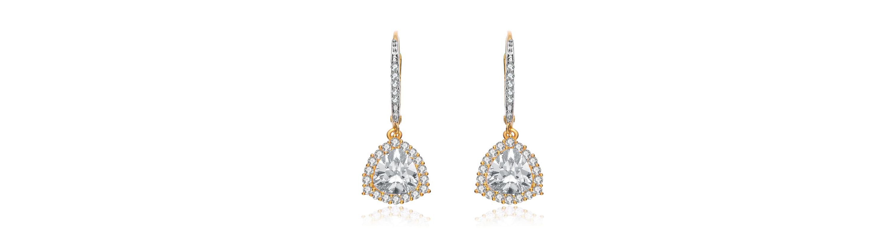 Lab Created Sterling Silver with Clear Cubic Zirconia Short Triangle Drop Earrings