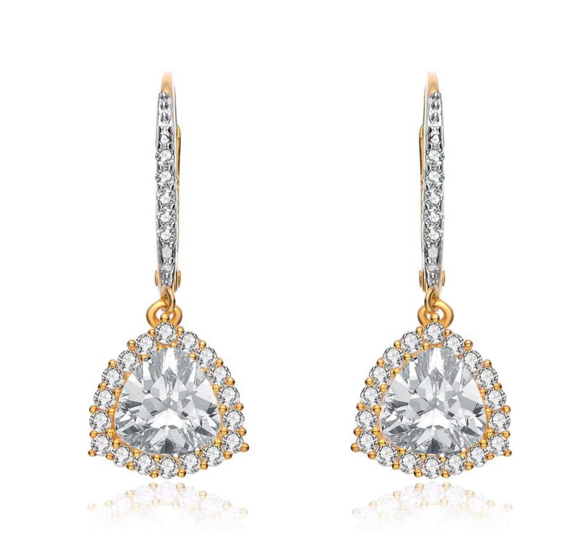 Lab Created Sterling Silver with Clear Cubic Zirconia Short Triangle Drop Earrings