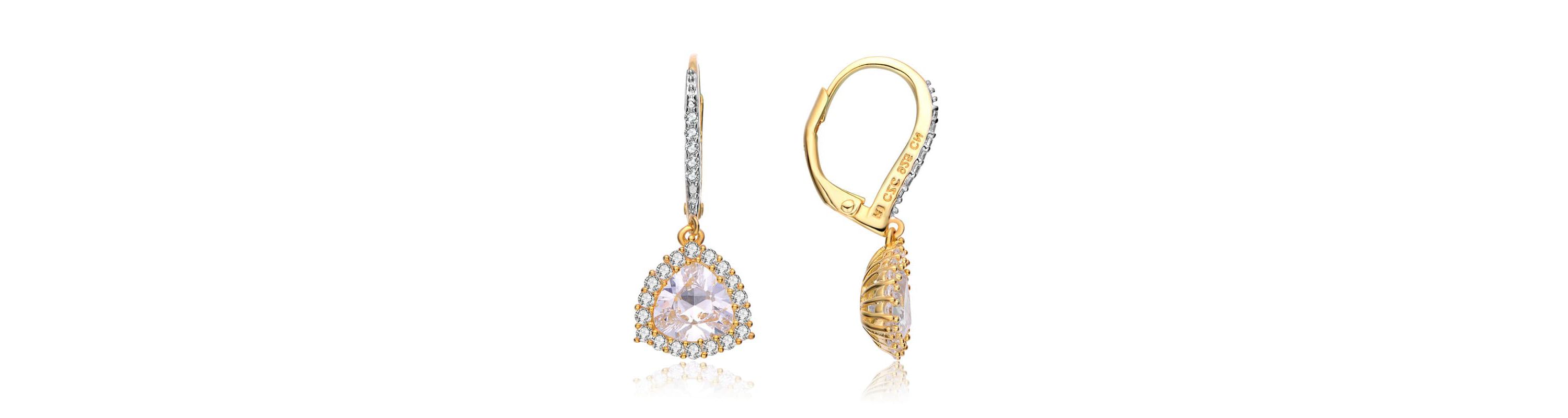Lab Created Sterling Silver with Clear Cubic Zirconia Short Triangle Drop Earrings