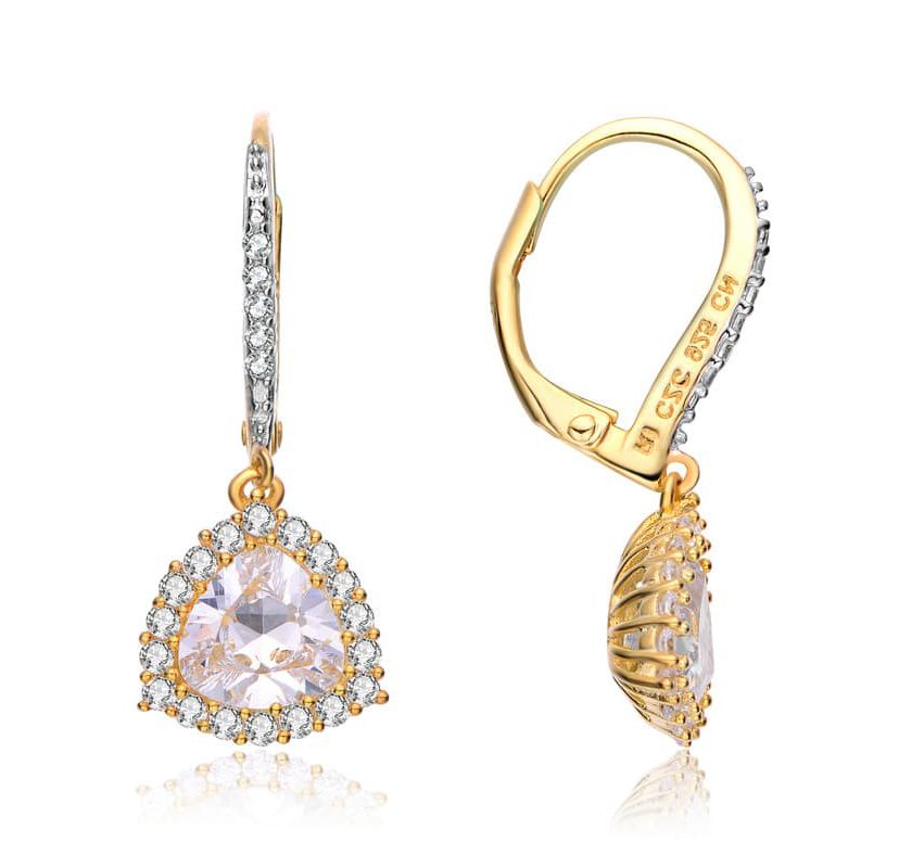 Lab Created Sterling Silver with Clear Cubic Zirconia Short Triangle Drop Earrings