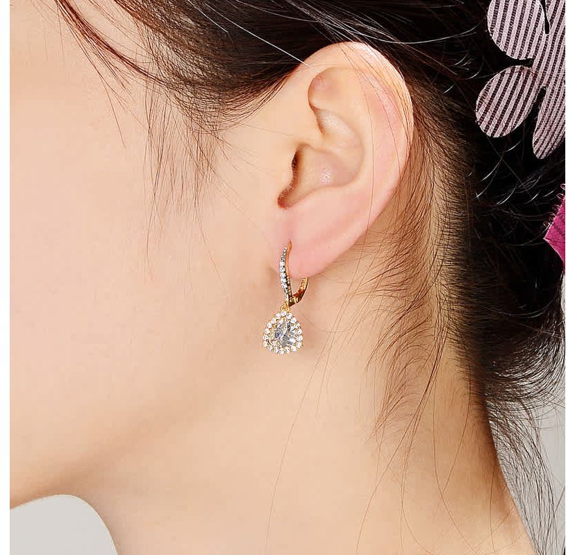 Lab Created Sterling Silver with Clear Cubic Zirconia Short Triangle Drop Earrings