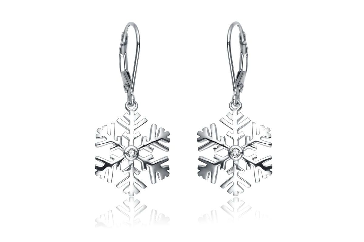 Lab Created Sterling Silver with Clear Cubic Zirconia Snowflake Leverback Drop Earrings
