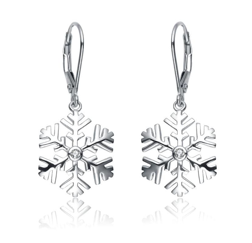 Lab Created Sterling Silver with Clear Cubic Zirconia Snowflake Leverback Drop Earrings