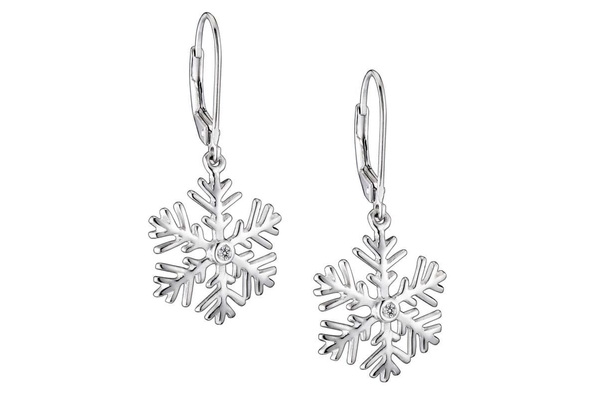 Lab Created Sterling Silver with Clear Cubic Zirconia Snowflake Leverback Drop Earrings